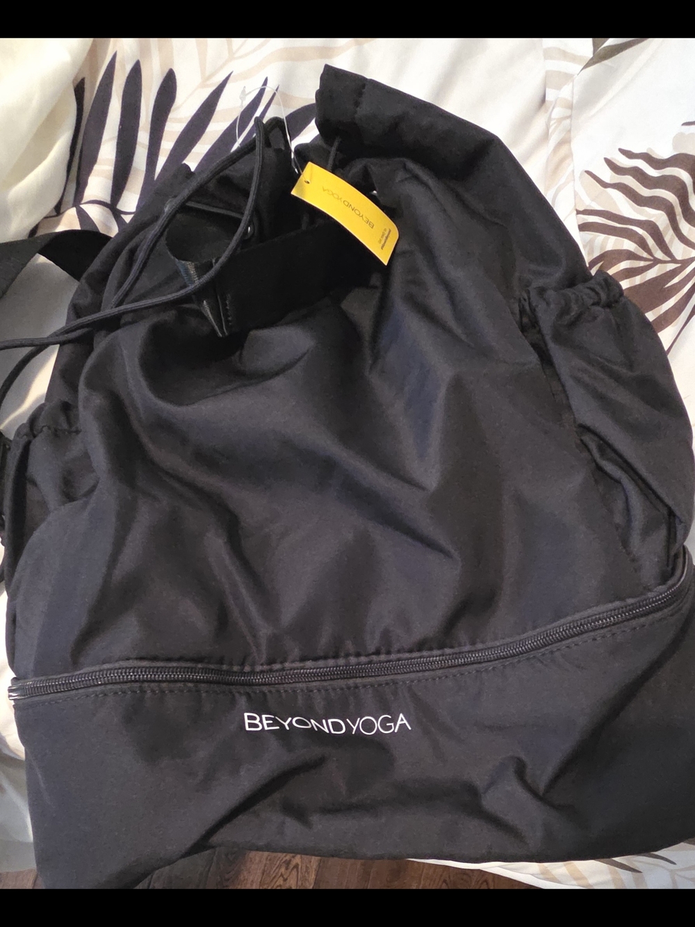 Beyond Yoga Black Drawstring Duffel with Front Zipper